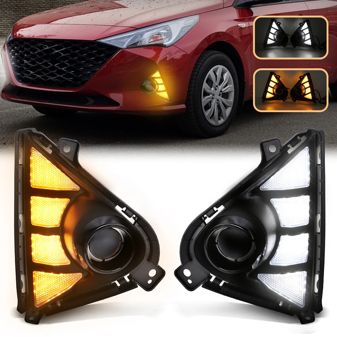 

For Hyundai Accent 2021 -2023 LED Daytime Running Light with High Density LED Beads Halogen Car Fog Lights Car Accessories IP67