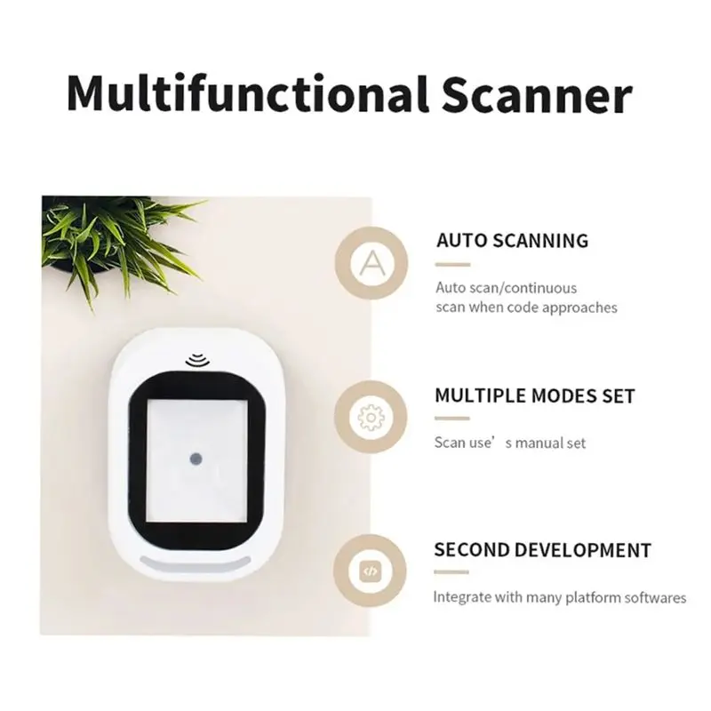 CEA Wired Barcode Scanner USB Multi-Function Scan Hands-Free Scanning QR Code 1D and 2D Code Reader for Supermarkets/Shops