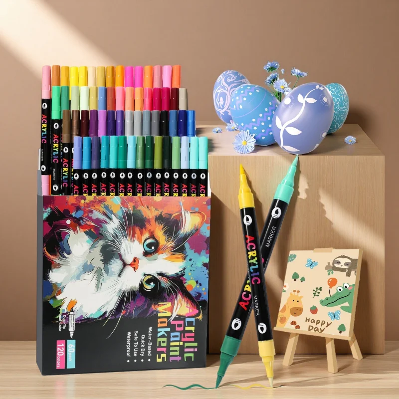 

24/48/72/120 Colors Acrylic Paint Markers Set –Dual-Tip Pens for Rock Painting, Crafts & Artwork – Vivid, Quick-Dry Pigment