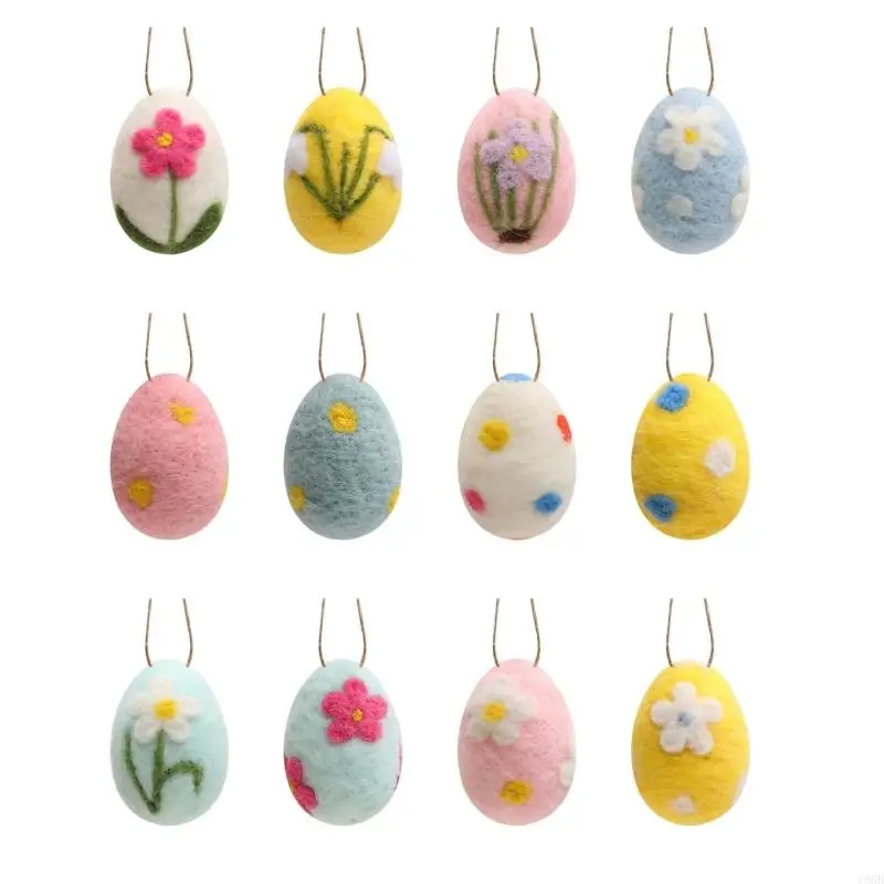 

Pack of 3 Felted Wool Easters Eggs Pastel Decorative Ornaments for Tree Hanging and Basket Fillers Party Decoration