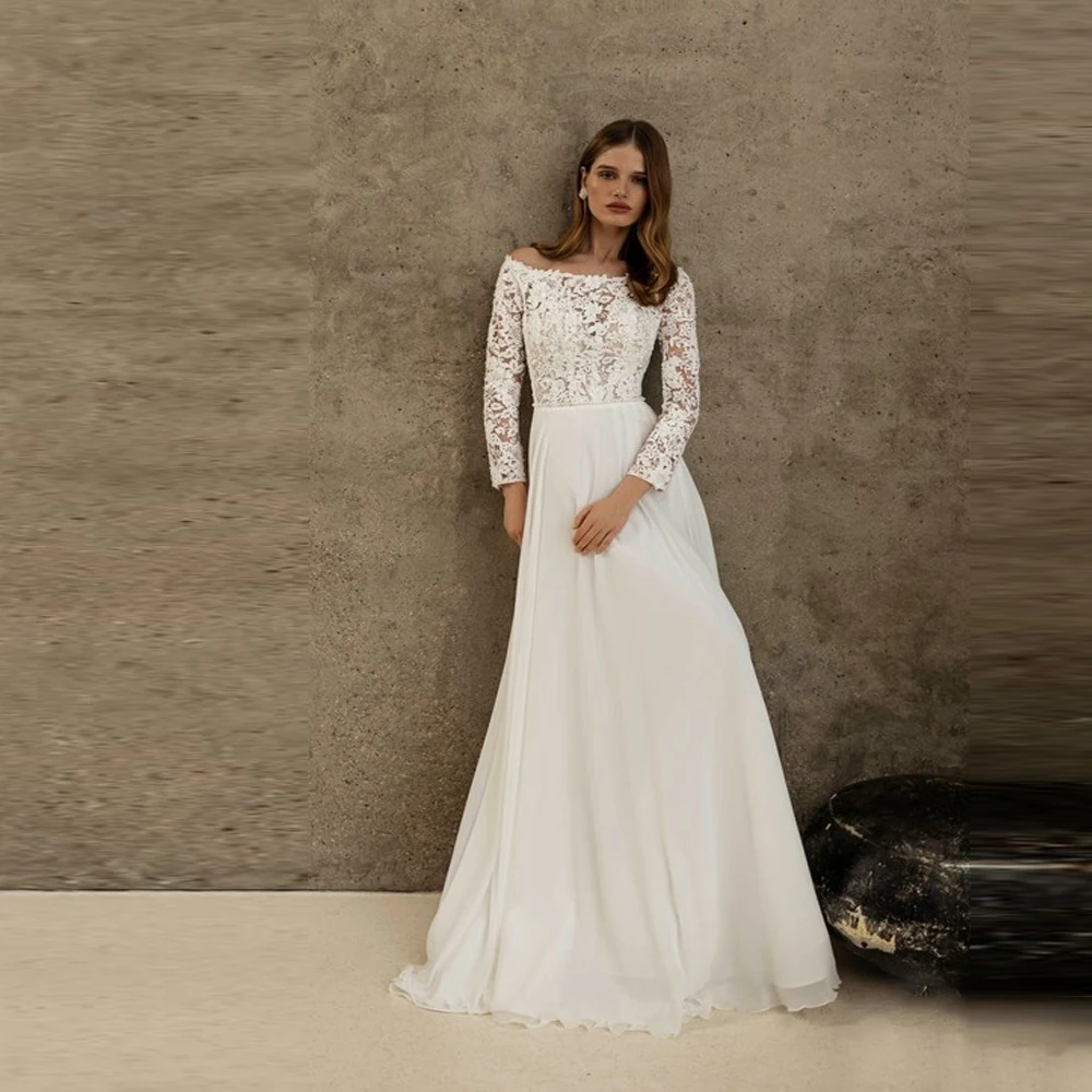 

Off The Shoulder Backless Women Wedding Dresses Elegant A-Line Engagement Banquet Floor Mopping Ball Vestido De Novia Customized