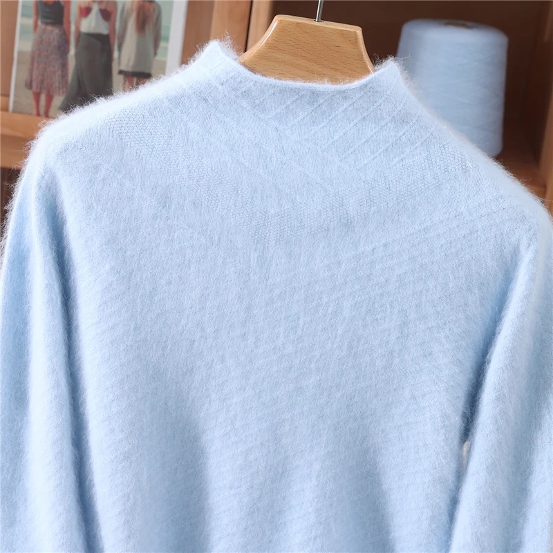 Nuevo suéter de cachemira de visón de cuello medio alto con dobladillo de otoño e invierno, jersey para mujer, suéter ajustado de punto de Cachemira, camisa de fondo