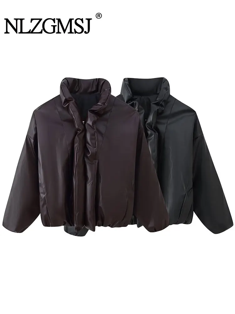 

NLZGMSJ Women Cotton Padded Jacket 2025 Winter Thick Zipper Shawl Collar Loose Faux PU Jacket Female Outerwear Parkas