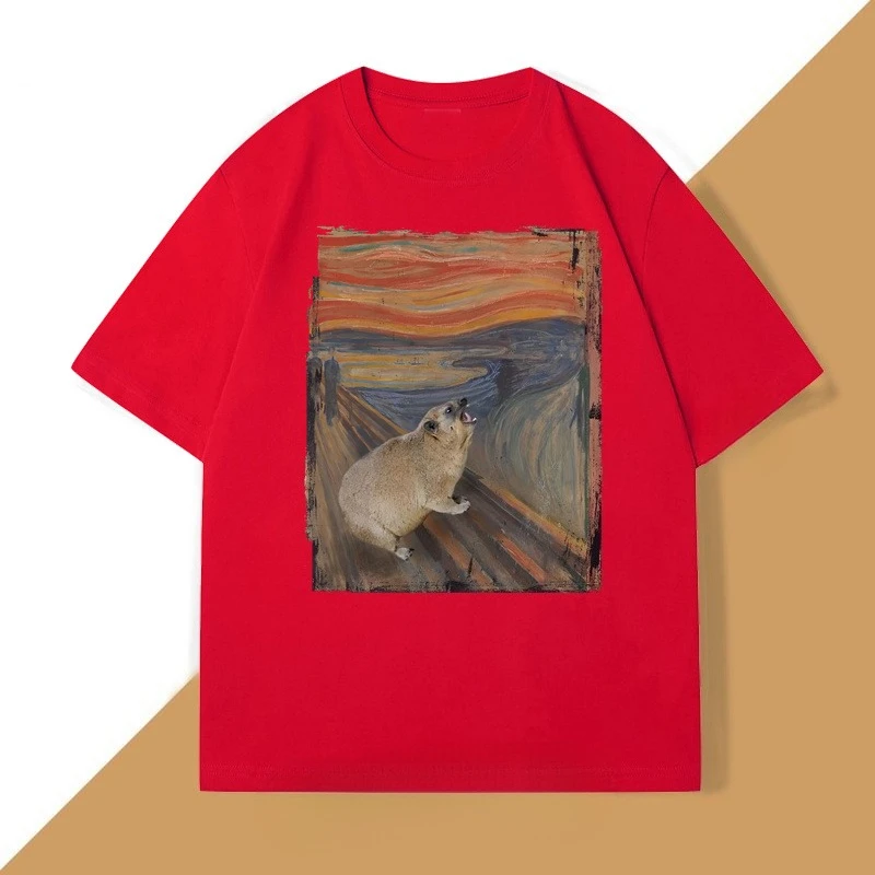 Hyrax الصراخ محاكاة ساخرة ميمي تي شيرت للرجال النساء خمر القطن قصير الأكمام الجولة الرقبة تي شيرت عادية Mne الملابس