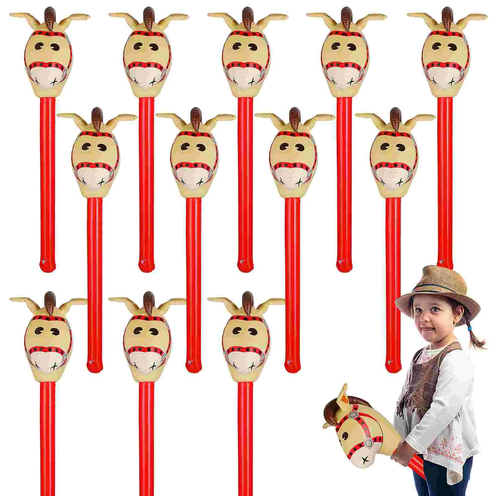 

12 Pcs Inflatable Stick Props Costume Party Horse's Head Favors Cheering Mini Child