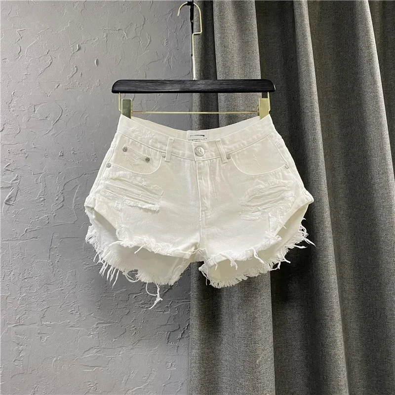 Women's High Waist Distressed Denim Shorts Raw Hem Ripped Frayed Casual Hot Pants