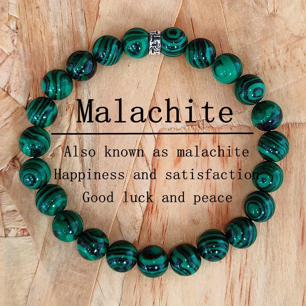 2pcs retro artificial malachite bracelet green 8mm bracelet fashion trend jewelry gift men and women couple jewelry