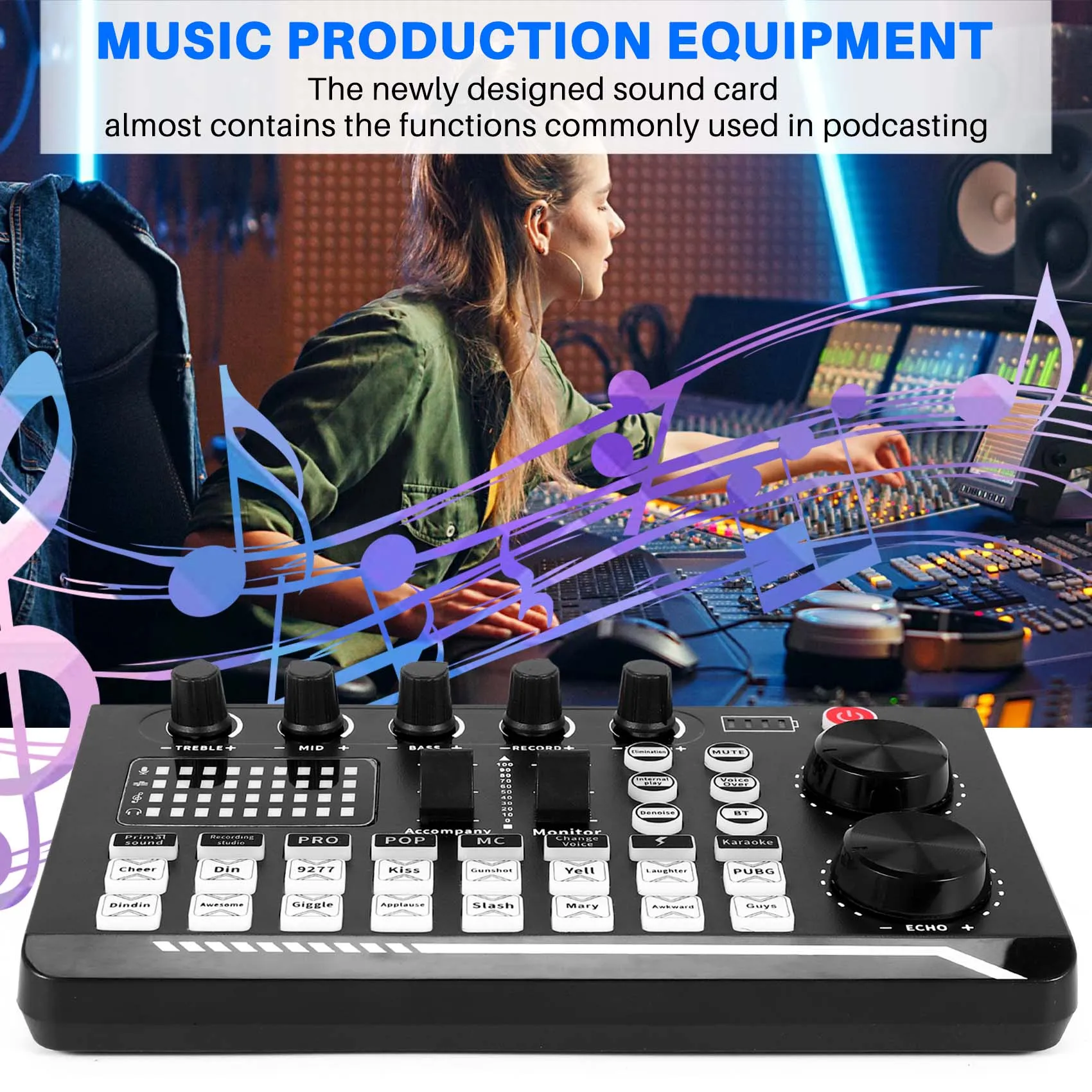 Table de mixage audio, carte son en direct et interface audio avec effets de mixage DJ et changeur de voix, studio de production de podcasts-Y41A