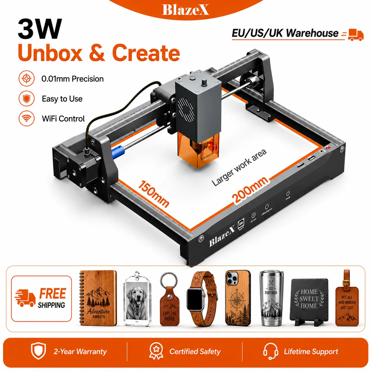 Industrial Laser Cutting Machine - BlazeX 3W Laser Engraver Machine, High