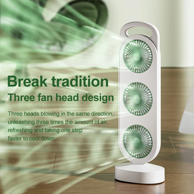 Настольный вентилятор с тремя воздуховыпускными отверстиями, зарядка через USB, регулируемая мощность ветра, удобное охлаждающее оборудование для кемпинга на открытом воздухе
