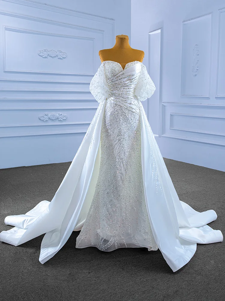 Aseoase Real Photo Detachable Wedding Dresses Mermaid Sweetheart Pearls Luxury Dubai Arabic Wedding Gown Bridal Dresses