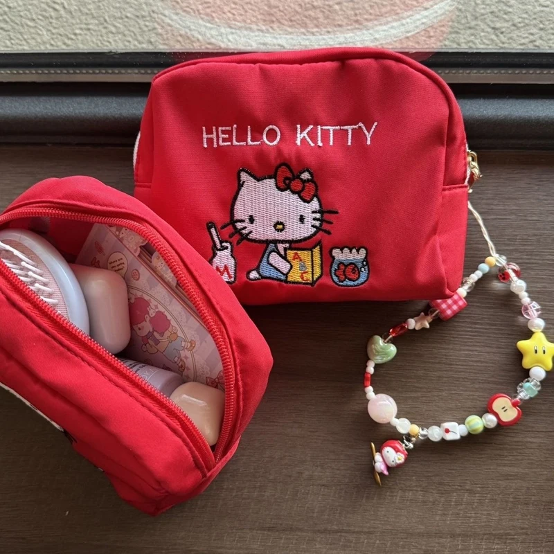 Bolsa de almacenamiento de gato para lectura de libros rojos Vintage, bolsa de maquillaje con bonito encanto japonés de dibujos animados, Mini bolsa decorativa, regalo de cumpleaños