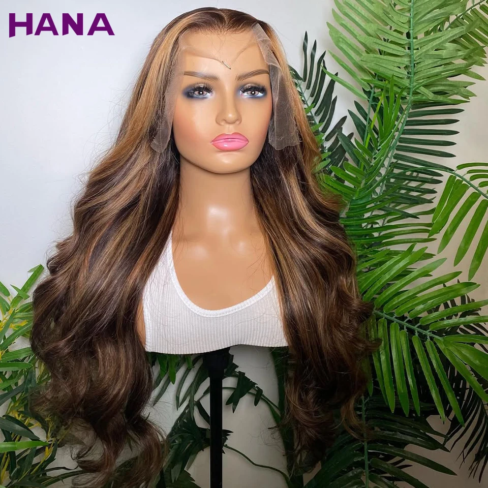 

200% Density Highlight Brown Blonde Colored 5X5 Lace Closure Wig Human Hair For Women Body Wave 13X6 13X4 HD Lace Frontal Wig