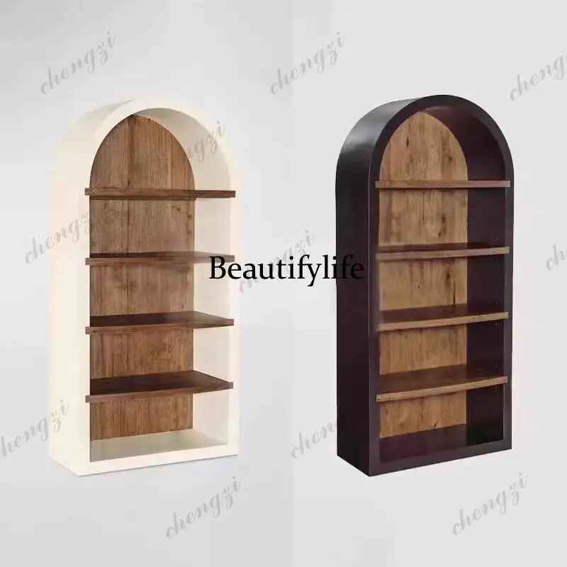 A73 Solid Wood Arched Bookcase Living Room Shelf Removable Installation-free Locker