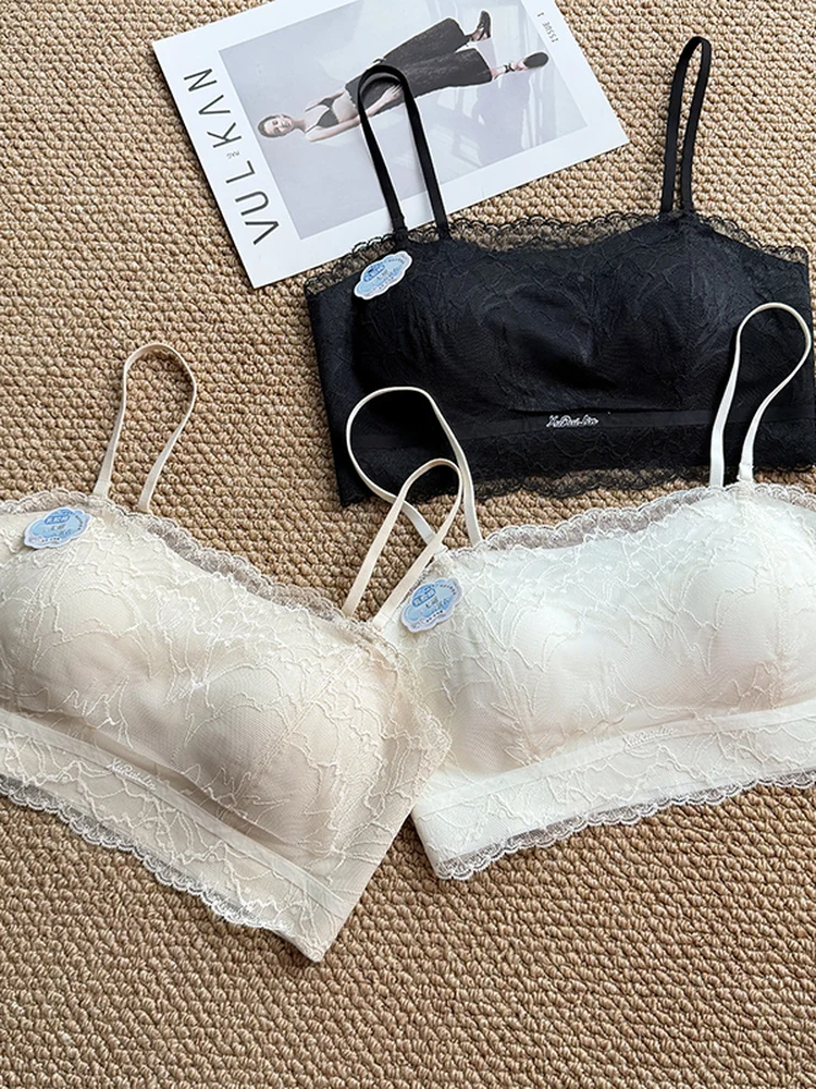 

Lace One-Shoulder Fixed Massage Cup Gathered No-Show Seamless Beautiful Back Wrap Chest Bra Women's Underwear W728