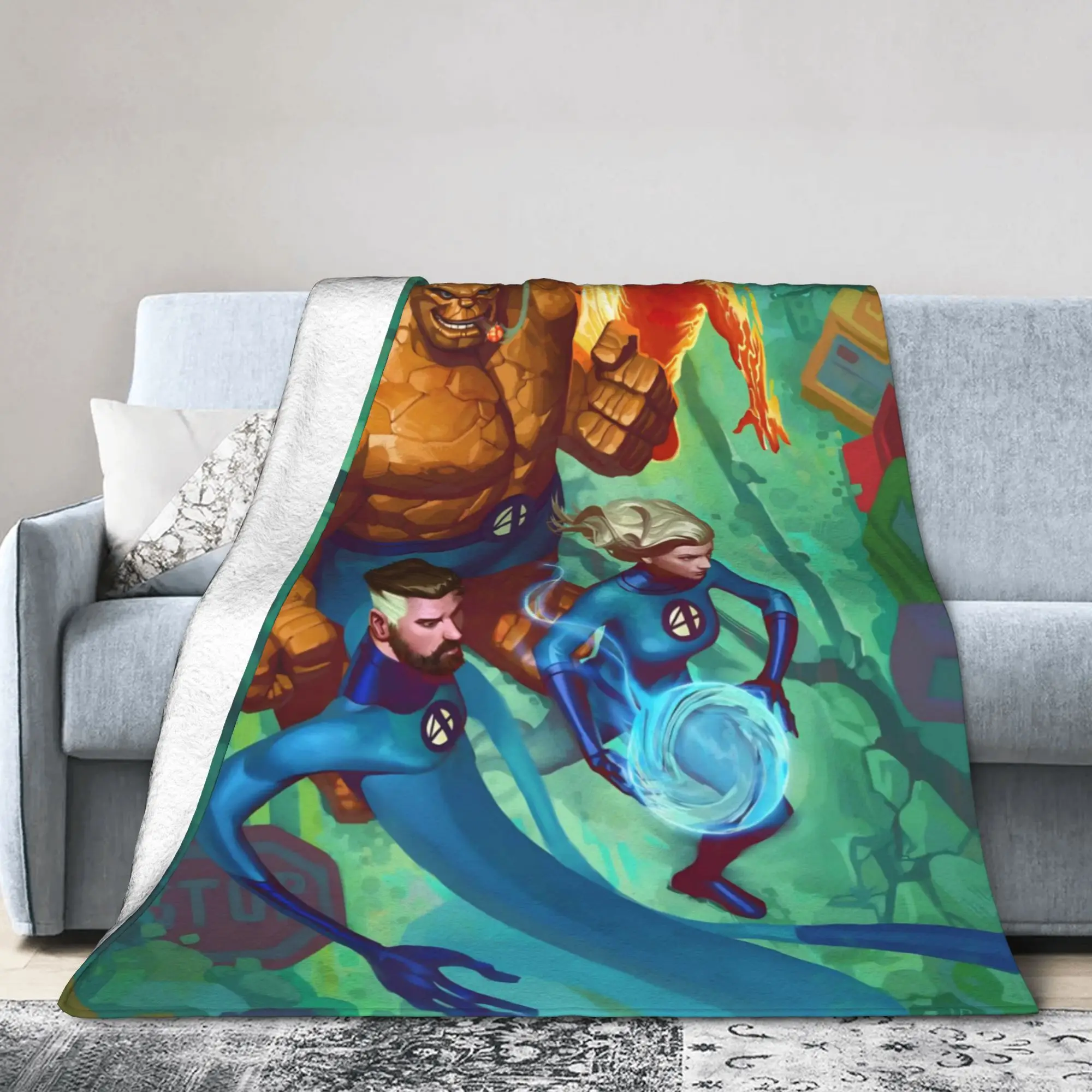 

Movie Fantastic Four Flannel Throw Blanket Blankets for Sofa Office Super Soft Bedspread,