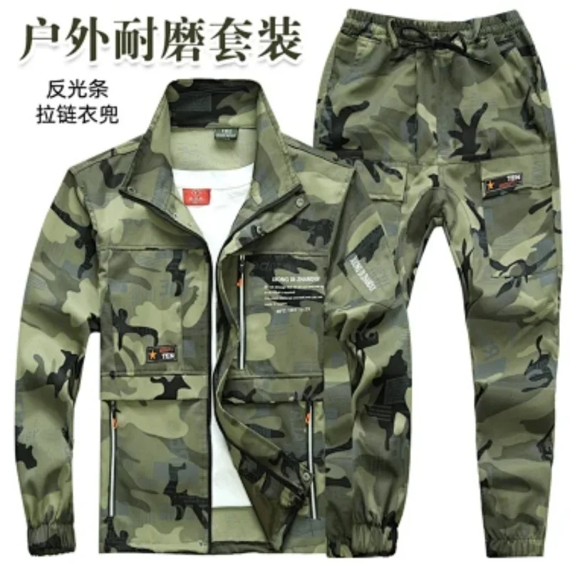 Men Camouflage Cargo Pants Wear Resistant Reinforced Crotch Elastic Waist Multi Pocket Work Trousers view 4