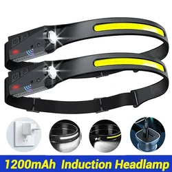 COB&LED Headlamp 5 Modes Induction Fishing Headlight Outdoor Motion Sensor Headlamp USB Rechargeable for Running Camping Hiking