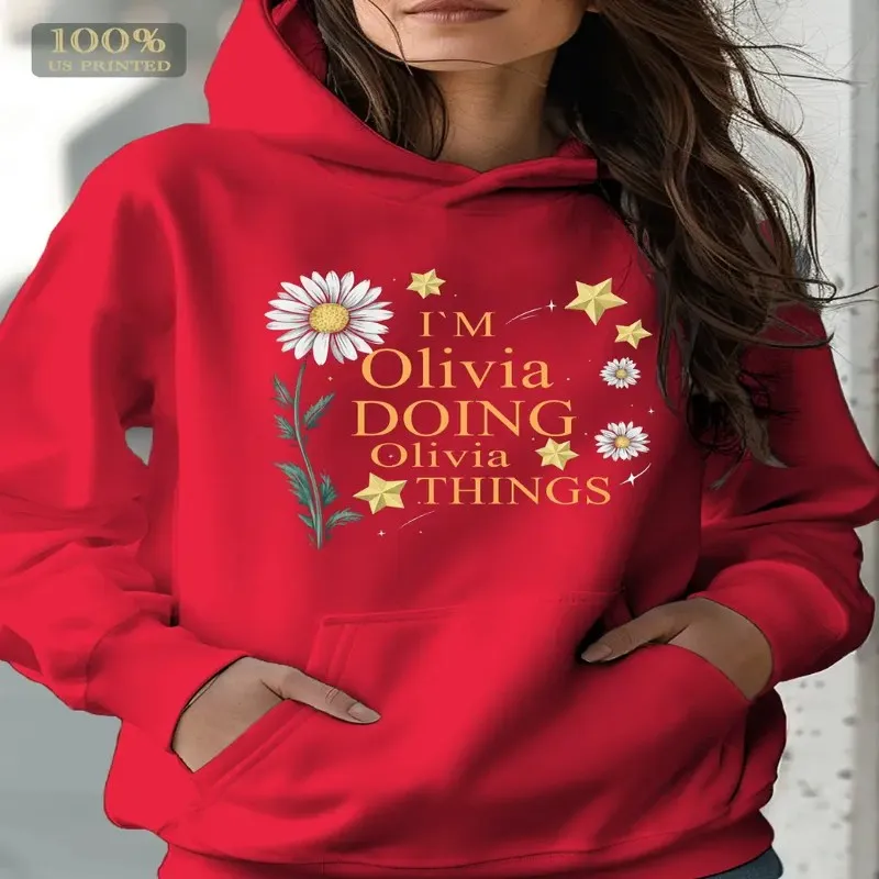 

Winter Fall Female Oversize Clothes Women Sweatshirt Plus Size Yellow I Am Olivia Doing Things Text Star Flower Graphic Elegant