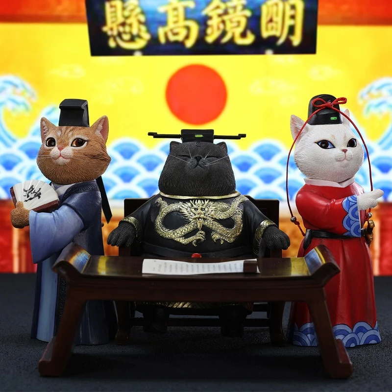 Creative Cartoon Judge Bao Cat Resin Figurine Chinese Style Souvenir Desk Ornament Funny Integrated Cute Official Costume Design