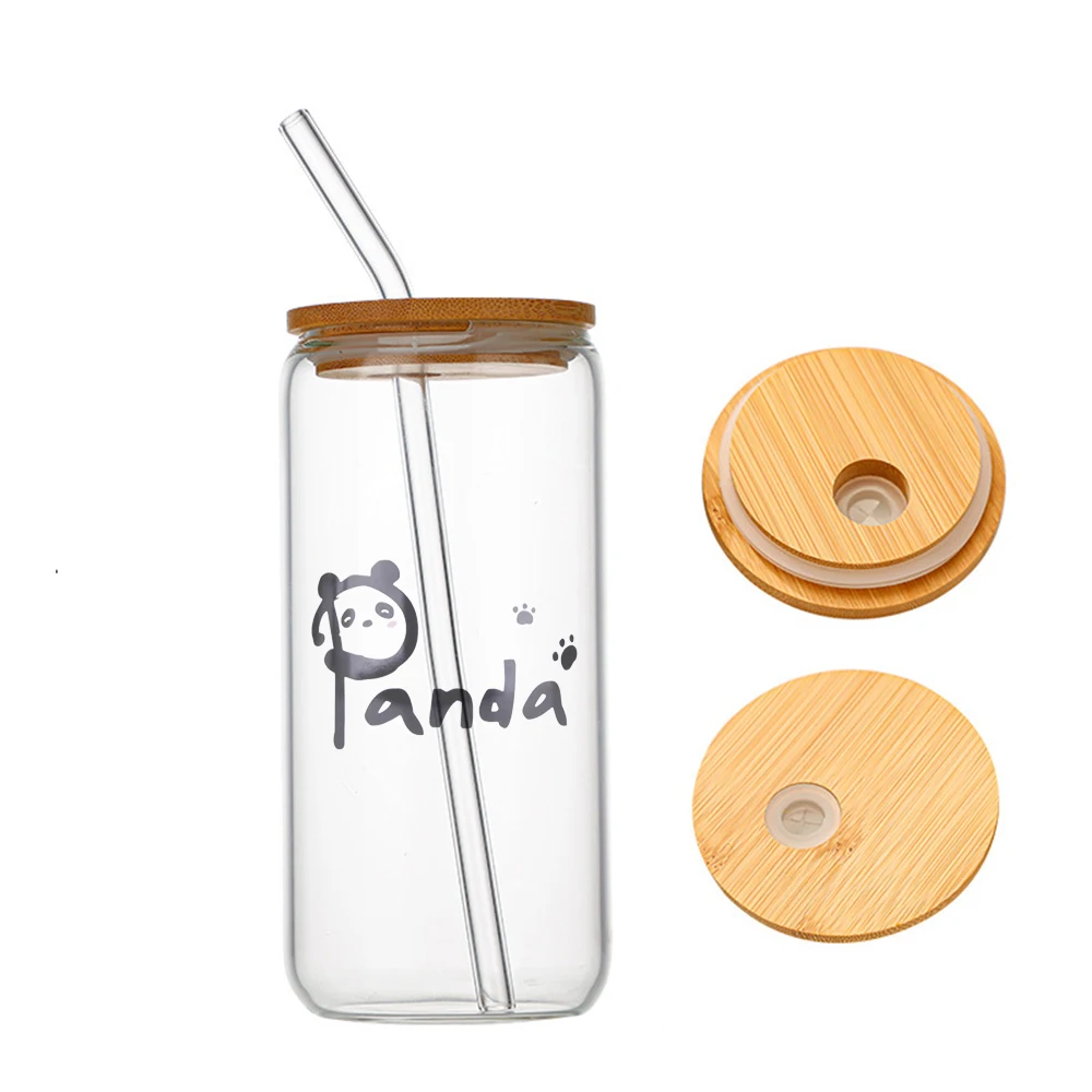 

3D Panda Lid and Spoon for Women Girls Boys Glass For Heat Resistant High Drinking Cup With Straws Lids 16 oz