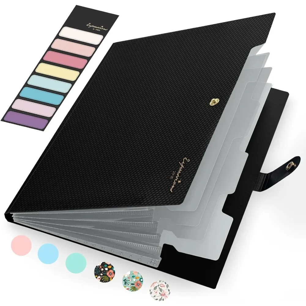 Letter Size Expanding File Folder Organizer with 5 Pockets and Labels Portable A4 Document Paper Bill Receipt Organizer for Home School Office Supplies