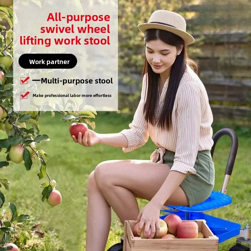 New Foldable Rolling Garden Work Seat Large Universal Wheels Mobile Chair with Garden Tool Storage