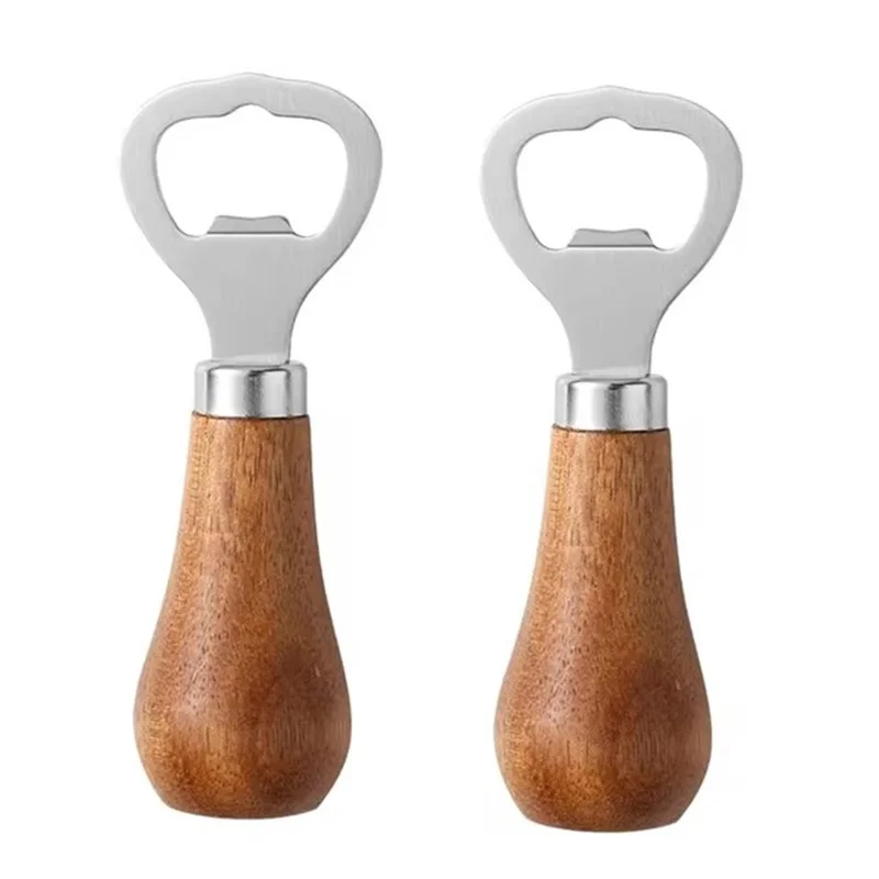 Roestvrij staal 2 stuks flesopener barman handheld bierpot opener houten blikje voor feesten bar tool