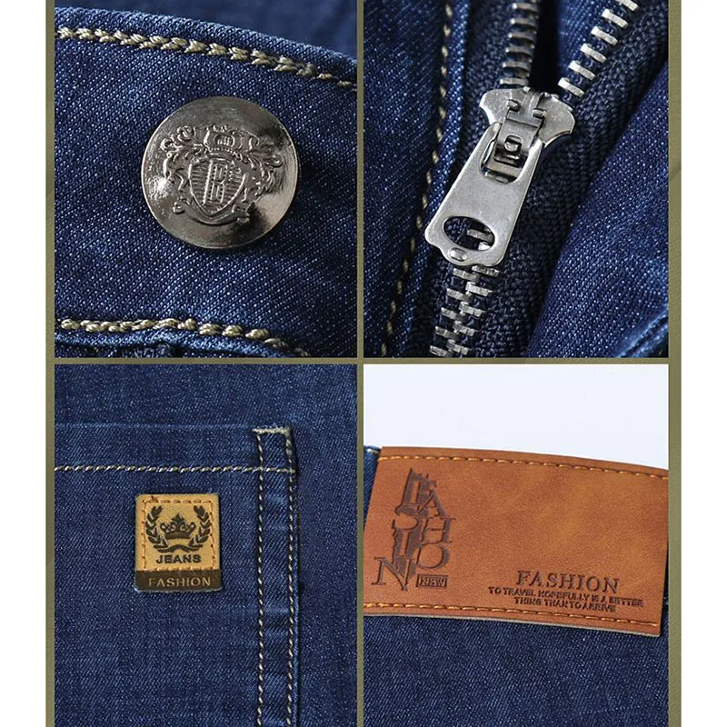 Male Fashion High Waisted Stretch Denim Pants Men Business Casual Straight Jeans High Quality Breathable Light Blue Trousers