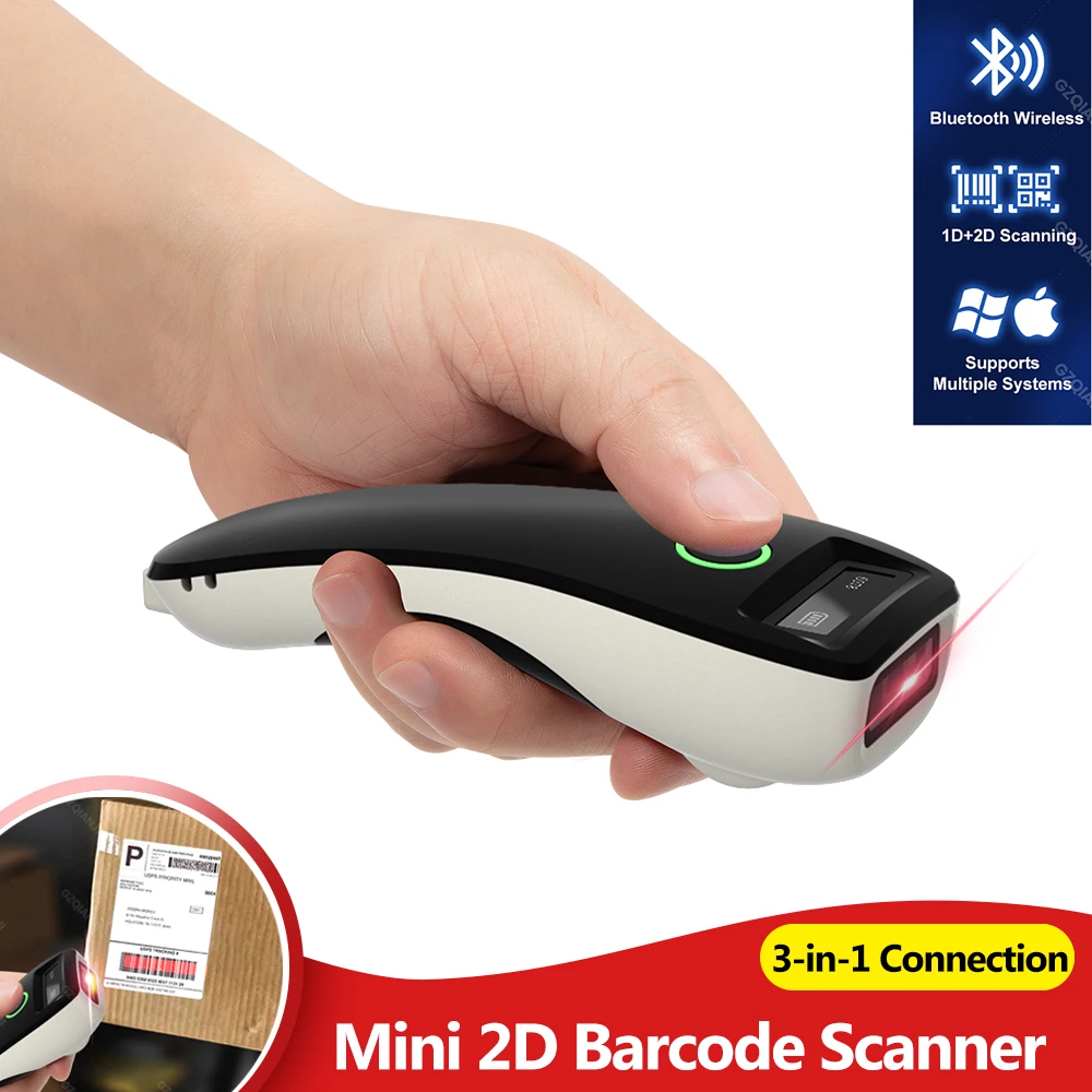 1D/2D Barcode Reader USB Wired/Wireless 2.4G Bluetooth Mini Portable Bar Code QR Code Scanner CMOS Image High-speed Decoding