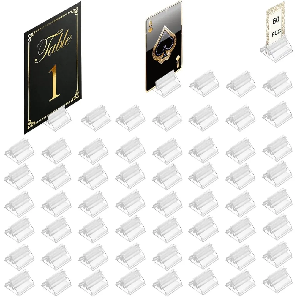 table number place card playing card holders 60 pack, clear acrylic business card holder stand for display paper game piece pict