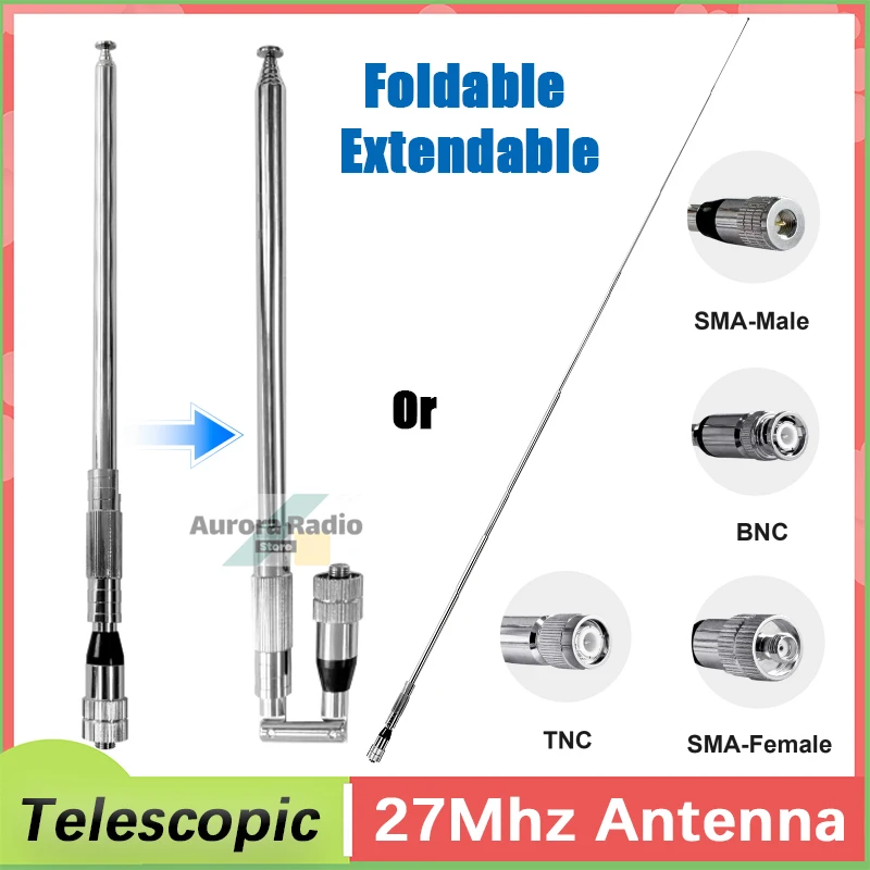 Antena telescópica extensible plegable de 27 mhz SMA-F conector SMA-macho BNC TNC Compatible con Radio CB Radio 27 mhz UV-K6 TK11 8