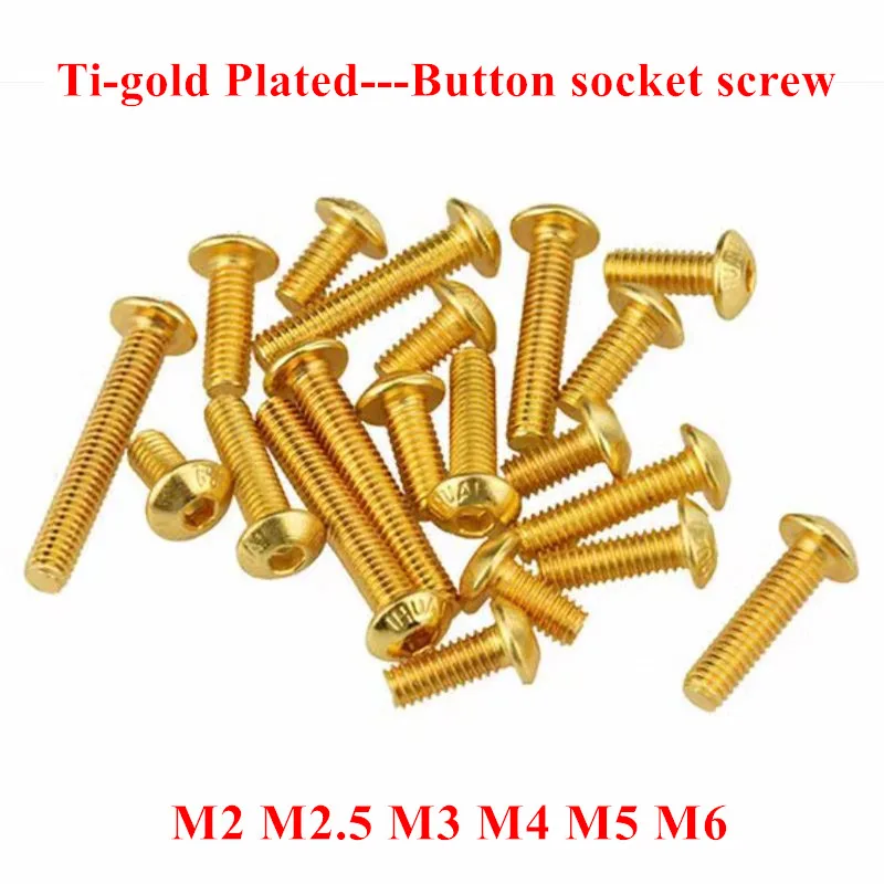 M2 M2.5 M3 M4 M5 Ti-gold Plated Hex Allen Socket Button Head / Countersunk Flat Screw