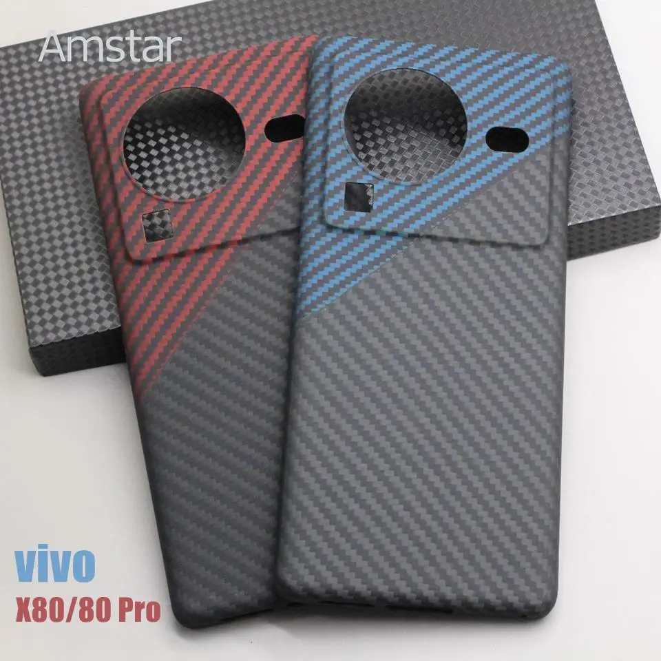 Amstar Dual Color Carbon Fiber Phone Case for VIVO X80 Pro High Quality Business Aramid Fiber Ultra-thin X80 Carbon Cases Cover