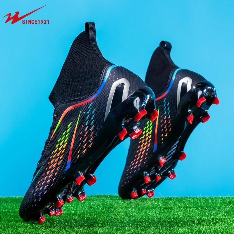 

Double Star Football Shoes, Unisex High Top FG Sole Studded Sneakers, Anti Slip and Lightweight Outdoor Football Shoes 35-45