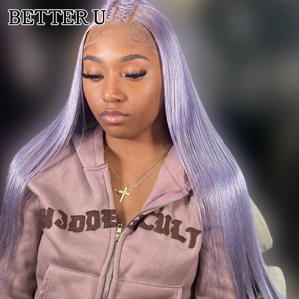 Light Purple Human Hair straight 13X6 Lace Front Pre-Stretched Wig Transparent Lace Front Wig 13x4 High Gloss Wig 250 Density