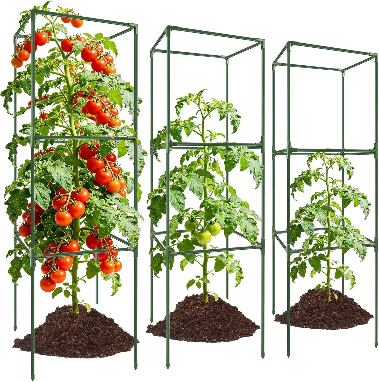 tomato-stand-climbing-vine-frame-plant-gardening-rack-support-post-green-iron-climbing-and-ground-insertion