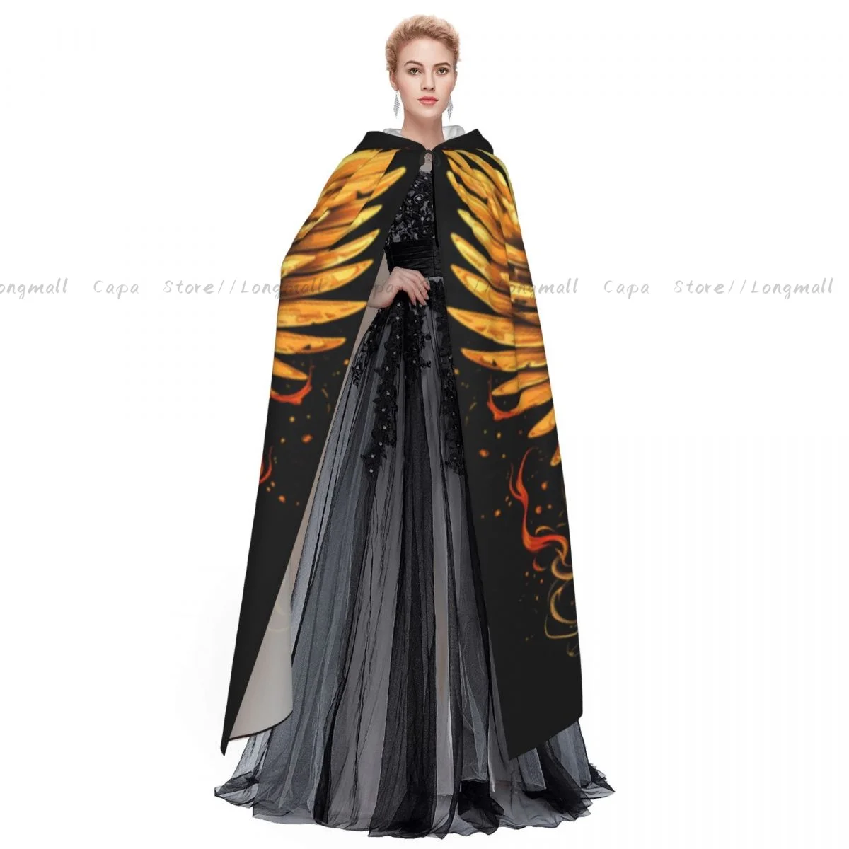 Majestic Phoenix Mythical Bird Cloak Hooded Cosplay Costume Halloween Adult Long Party Cape