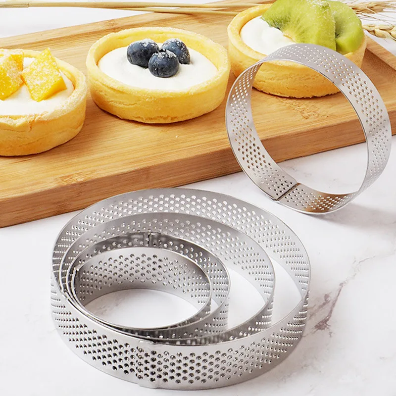304 anillos de magdalenas perforados de acero inoxidable, molde para pastel, molde para Mousse de pastel perforado resistente al calor, cortador de galletas, molde para pastelería Quiche