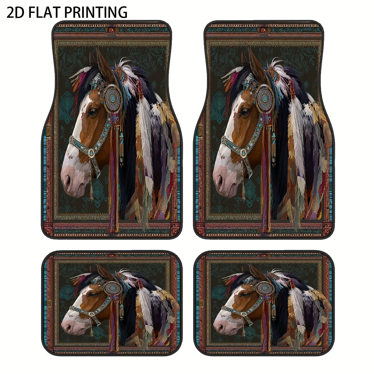 

4pcs Cute Busy Bee Pattern Printed Car Floor Mats With A Yellow Background, Made Of Universal Polyester Material, Suitable For A