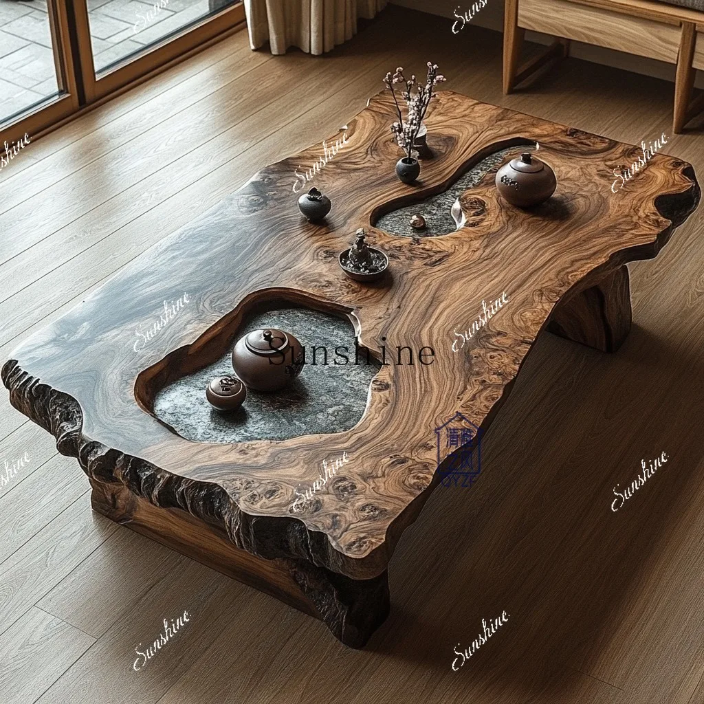 

Log wind short long old elm living room small apartment sofa coffee table simple and modern FT