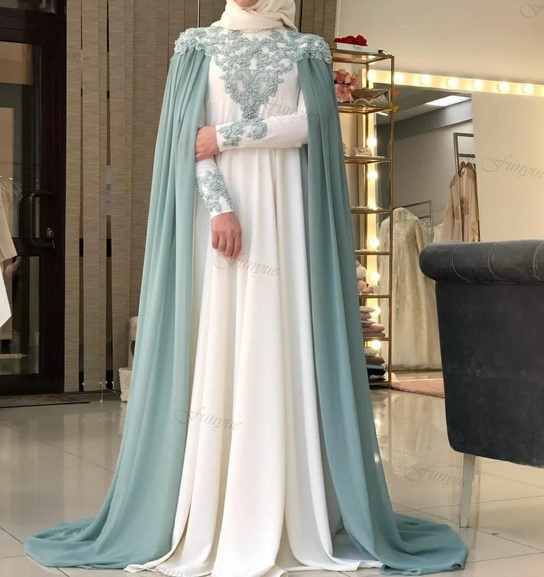 Francia Robe De mariee Hijab musulmano abiti da sposa perle pizzo Dubai arabo maniche lunghe abiti da sposa per le donne 2024 sposa