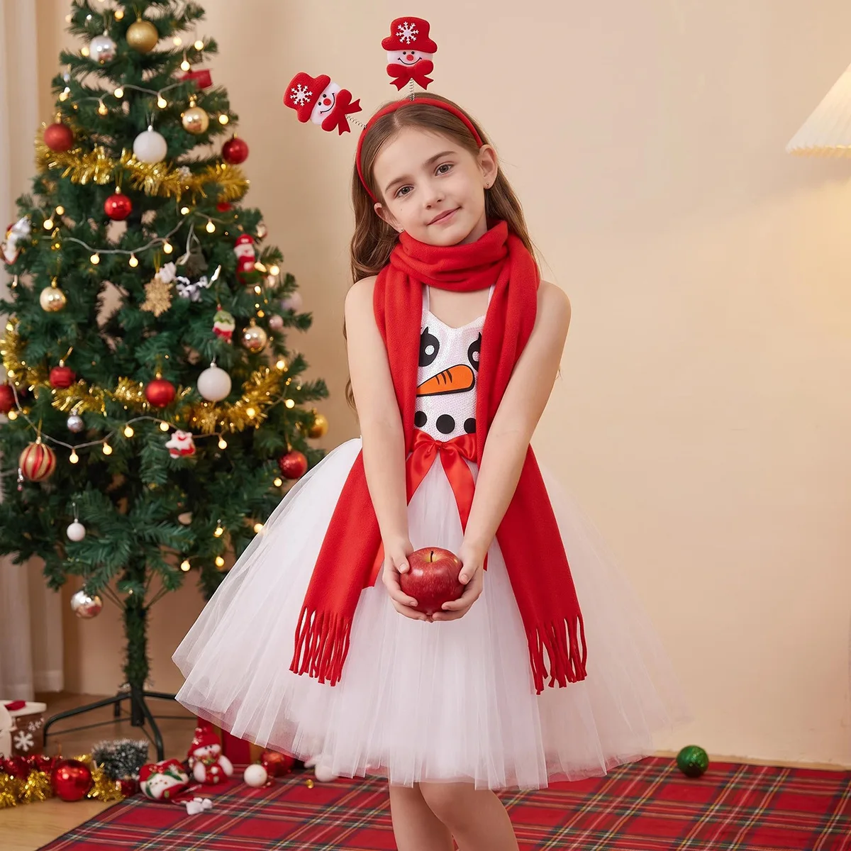 Snowman Tutu Dress Girls White Tulle Christmas Party Stage Performance Show Dance Outfit Fancy Winter Princess Character Cute