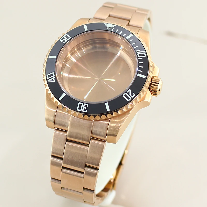 40 مللي متر ساعة ذهبية وردية SUB حافظة زجاج الياقوت ل PT5000 NH35 NH36 NH34 Miyota8215 Eta2824 ساعة يد تعمل بالحركة 28.5mmDial المحار حزام