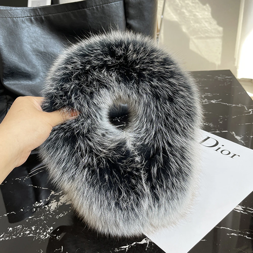 Winter Natural Real Fox Fur Earmuffs Plush Warm Decorate Women Cute Solid Ear Warmer Headphones Neck Warm Bib Scarf
