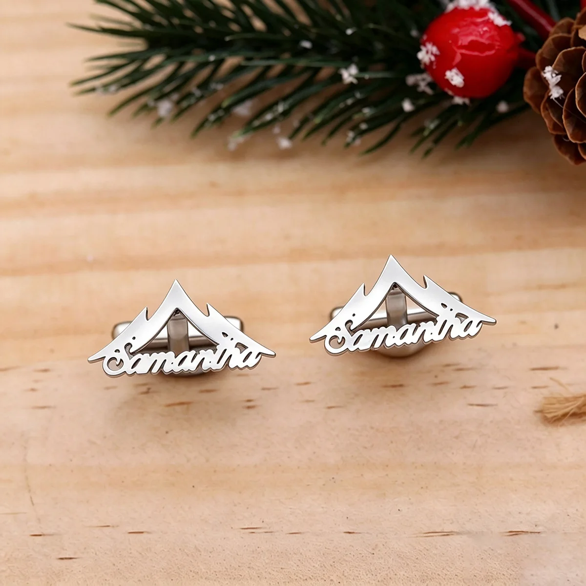 Custom Mountain Frame Text Cufflinks For Men Women Personalized Name Stainless Steel Cufflink Gentleman Suit Jewelry