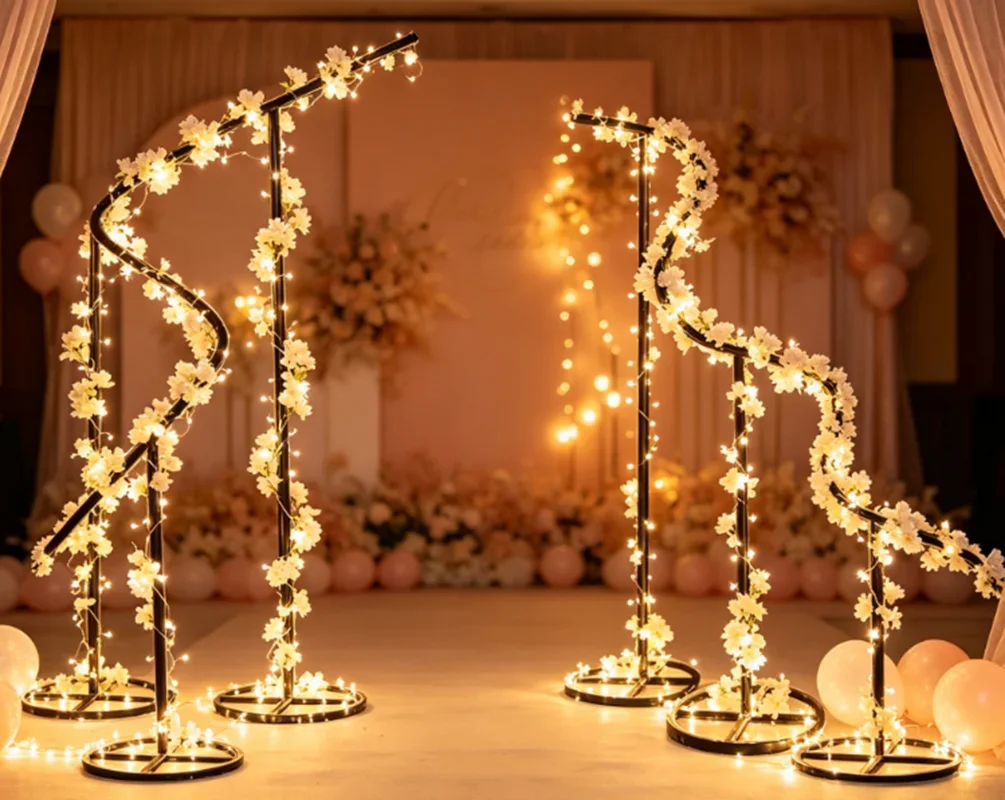 Luxuriöser Metall-Hochzeitsbogen-Rahmen, DIY-Dekor, Blumen-Hängegestell, Outdoor-Party-Event-Bühnenhintergrundständer für Hochzeitszeremonien – Detail 6