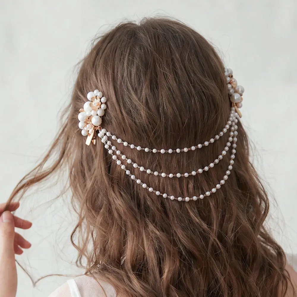 Fashion Flower Pearl Tassel Hair Clips For For Miallo Barrettes Handmade Hair Accessories For Women Wedding Daily Styling