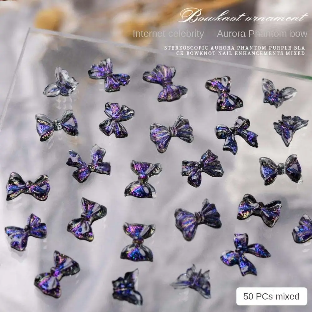 Bowknot Nail Art Jewelry Phantom Purple Bow Nail Decorations Bow Nail Drills Butterfly Nail Rhinestones Manicure Accessories