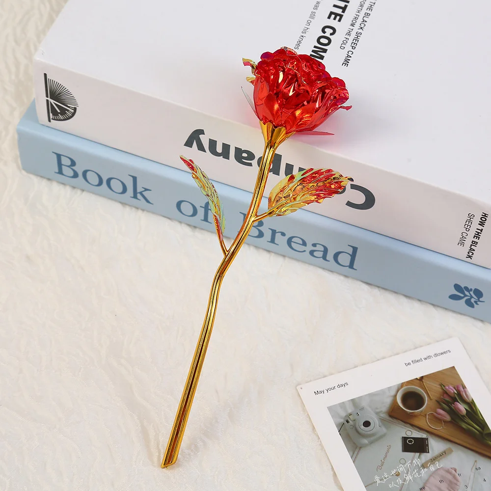24k زهرة الورد الذهبي هدية عيد الحب الورود الاصطناعية احباط زهور الورد حفل زفاف الديكور عطلة هدية للحبيب #5